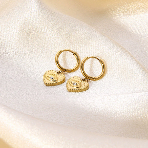 Wholesale Geometric Stainless Steel 14K Gold Plated Eye And Moon Pendant Hoop Earrings For Women