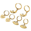 Wholesale Geometric Stainless Steel 14K Gold Plated Eye And Moon Pendant Hoop Earrings For Women