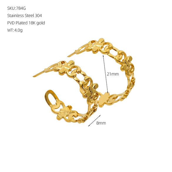 Wholesale Geometric Stainless Steel 18K Gold Plated Hollow Earrings For Women