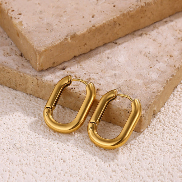 Wholesale Geometric Stainless Steel 18K Gold Plated Hollow Oval Ring Circle Earrings For Men And Women