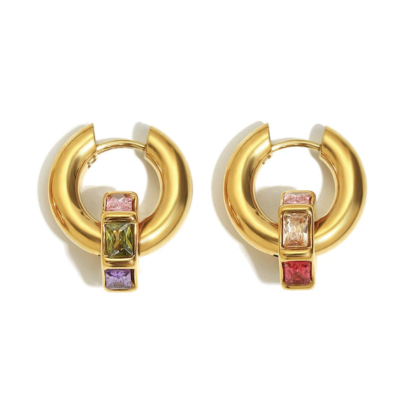 Wholesale Geometric Stainless Steel 18K Gold Plated Hoop Earrings For Women Light Luxury Style