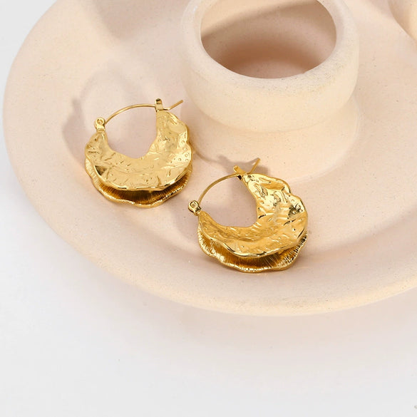 Wholesale Geometric Stainless Steel 18K Gold Plated Irregular Hammered Earrings For Women
