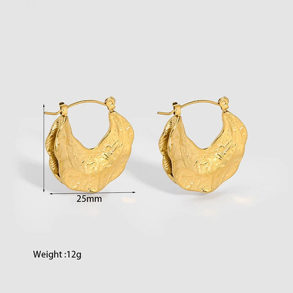 Wholesale Geometric Stainless Steel 18K Gold Plated Irregular Hammered Earrings For Women