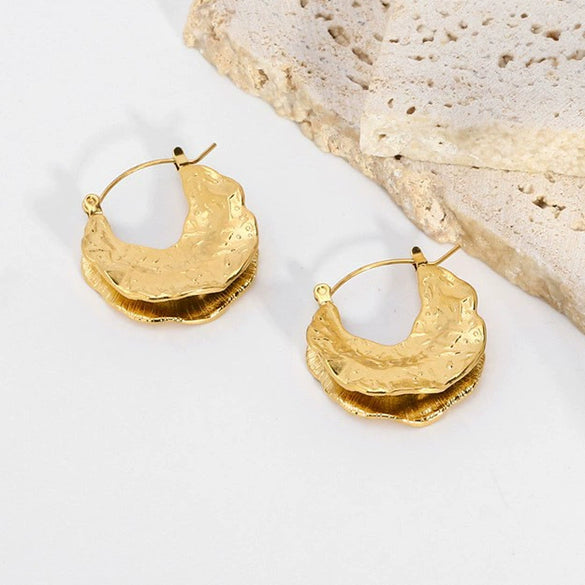 Wholesale Geometric Stainless Steel 18K Gold Plated Irregular Hammered Earrings For Women