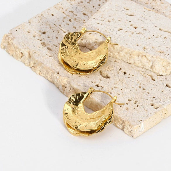 Wholesale Geometric Stainless Steel 18K Gold Plated Irregular Hammered Earrings For Women