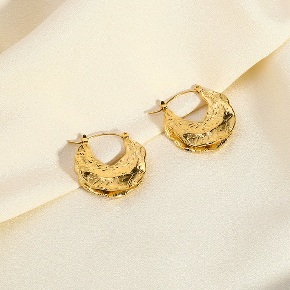 Wholesale Geometric Stainless Steel 18K Gold Plated Irregular Hammered Earrings For Women