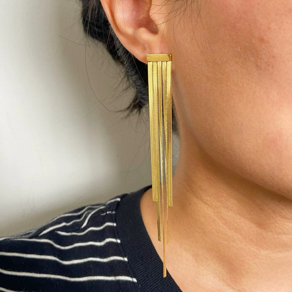 Wholesale Geometric Stainless Steel 18K Gold Plated Long Blade Chain Tassel Earrings For Women