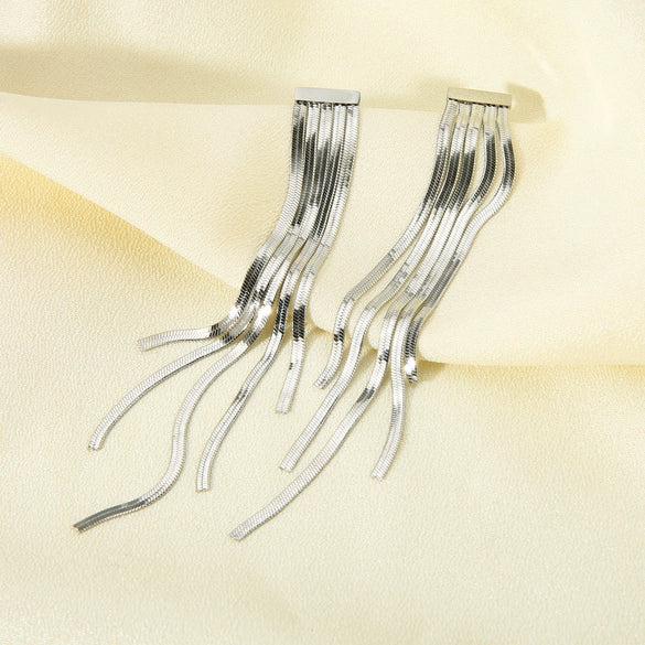 Wholesale Geometric Stainless Steel 18K Gold Plated Long Blade Chain Tassel Earrings For Women