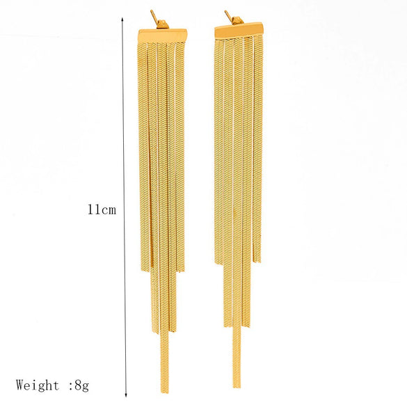 Wholesale Geometric Stainless Steel 18K Gold Plated Long Blade Chain Tassel Earrings For Women