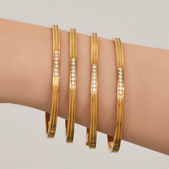 Wholesale Geometric Stainless Steel 18K Gold Plated Microinlaid Zircon Clasp Bracelet And Ring Accessories
