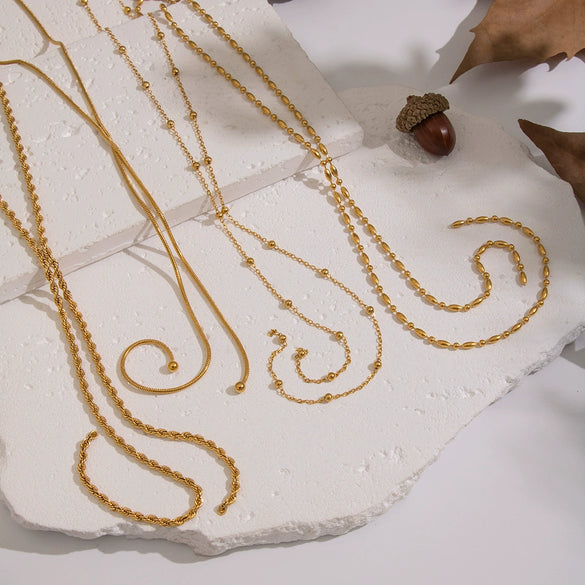 Wholesale Geometric Stainless Steel 18K Real Gold Plated Chain Necklace For Girls