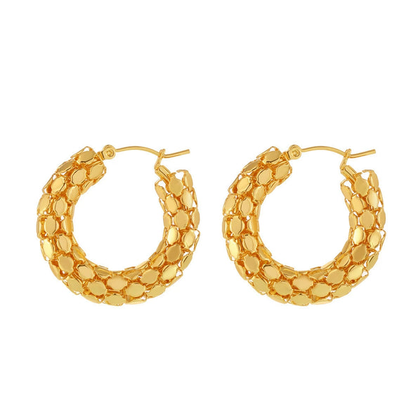 Wholesale Geometric 316L Stainless Steel 18K Real Gold Plated Light Luxury Style Earrings And Ring With Fish Scale Design