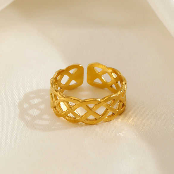 Wholesale Geometric Stainless Steel Open Adjustable Ring 18K Gold Plated In Ins Style For Ladies