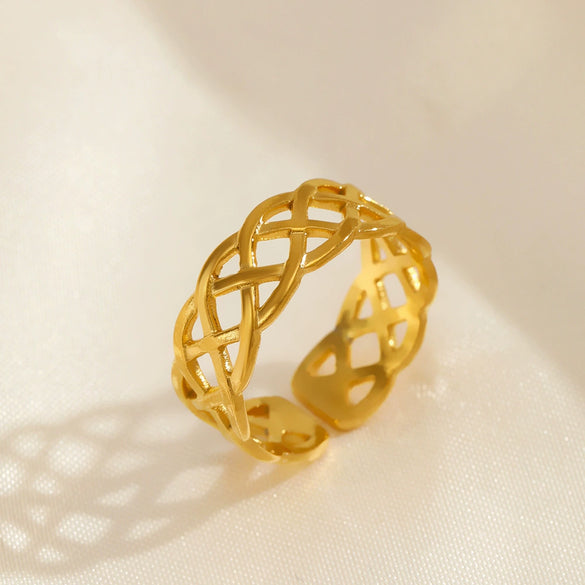 Wholesale Geometric Stainless Steel Open Adjustable Ring 18K Gold Plated In Ins Style For Ladies