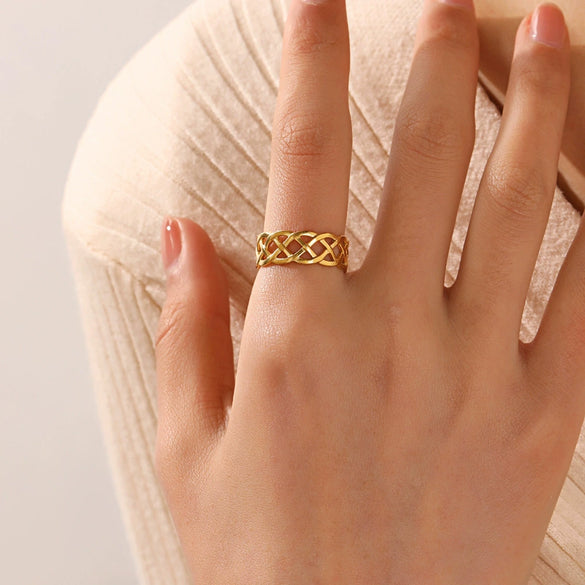 Wholesale Geometric Stainless Steel Open Adjustable Ring 18K Gold Plated In Ins Style For Ladies