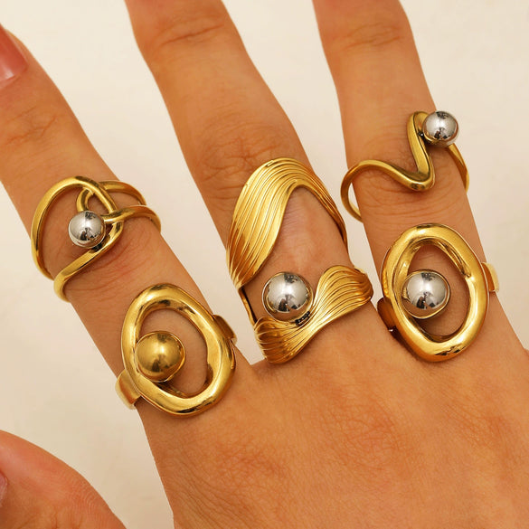 Wholesale Geometric Stainless Steel Open Ring Gold And Silver Color Matching Electroplated