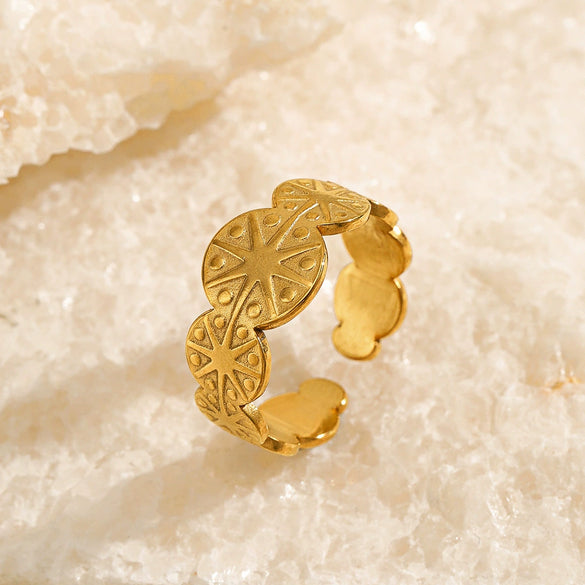 Wholesale Geometric Stainless Steel Opening Adjustable Electroplated Women's Ring
