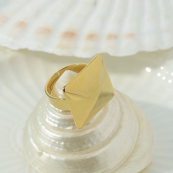 Wholesale Geometric Stainless Steel Opening Ring 14K Goldplated For Women