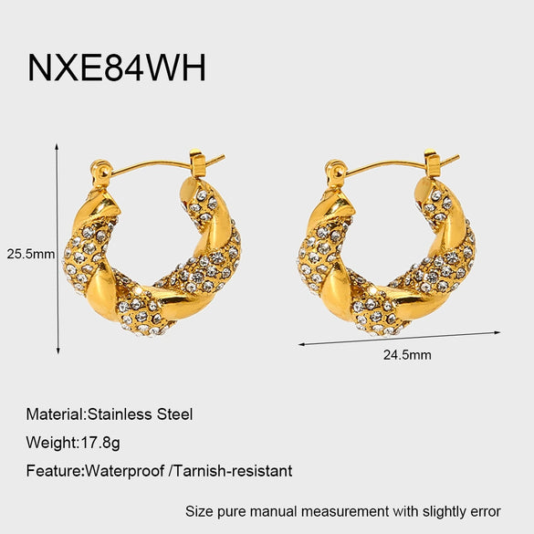 Wholesale Geometric Stainless Steel Pearl Twist Earrings With Rhinestones 18K Gold Plated For Women