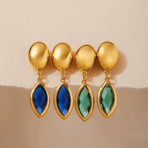 Wholesale Geometric 316L Stainless Steel Plated 18K Gold Crystal Glass Earrings For Women