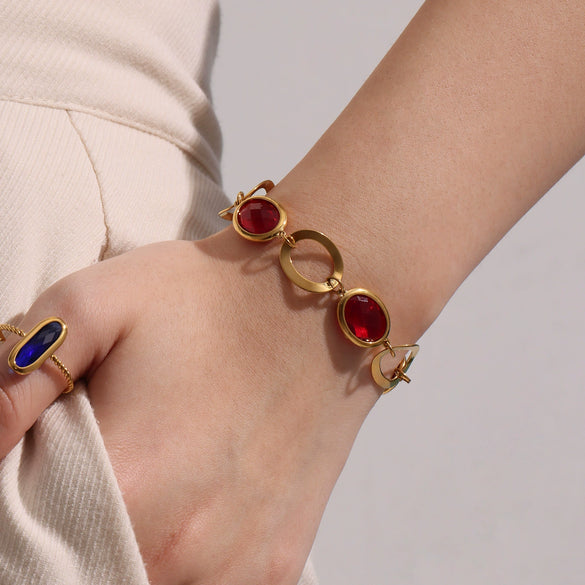 Wholesale Geometric 316L Stainless Steel Plated Real Gold Interlocking Bracelet Jewelry For Women