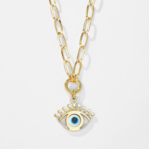 Wholesale Geometric Stainless Steel Polished Devil's Eye Blue Eye Clavicle Chain Necklace