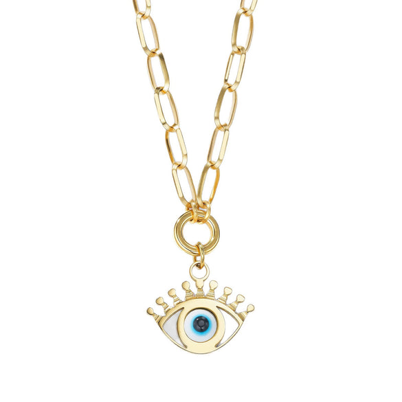 Wholesale Geometric Stainless Steel Polished Devil's Eye Blue Eye Clavicle Chain Necklace