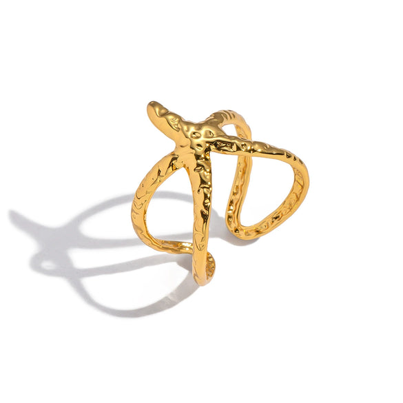 Wholesale Geometric Stainless Steel Real Gold Plated Open Ring For Women