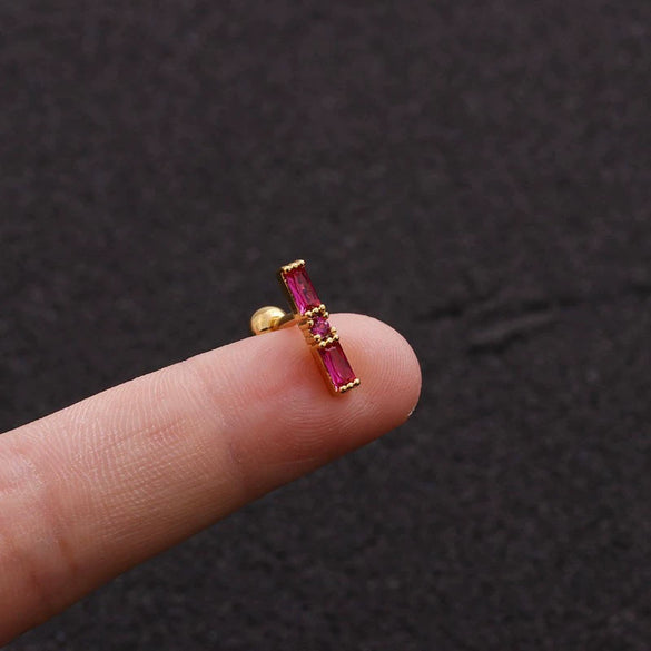 Wholesale Geometric Stainless Steel Rectangular Ear Studs With Micropaved Zircon And Original Design