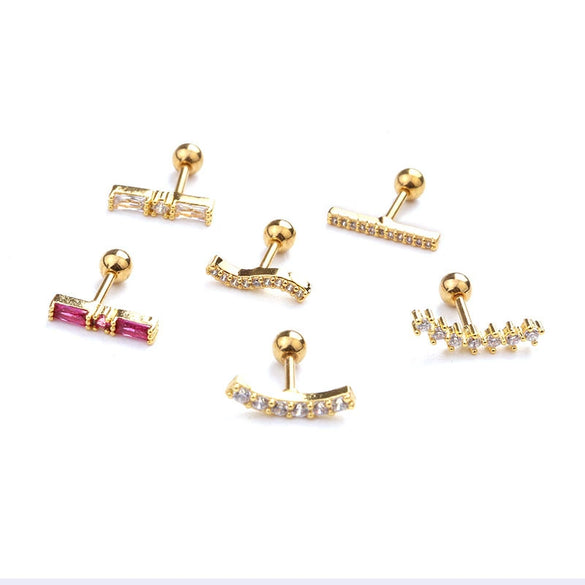 Wholesale Geometric Stainless Steel Rectangular Ear Studs With Micropaved Zircon And Original Design