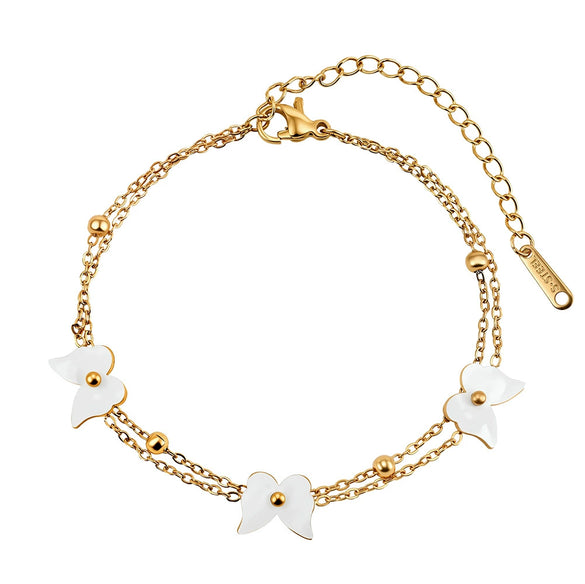 Wholesale Geometric Stainless Steel Rhinestone Tassel Anklet Set For Women