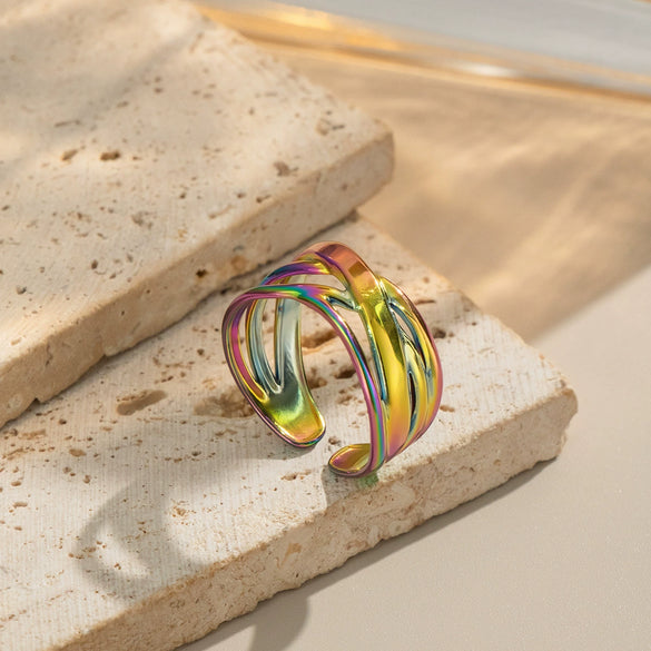 Wholesale Geometric Stainless Steel Ring For Women With Electroplating Design