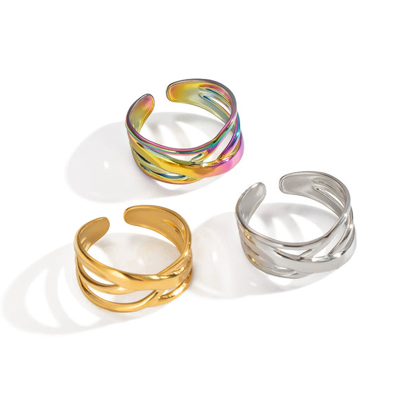 Wholesale Geometric Stainless Steel Ring For Women With Electroplating Design