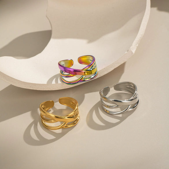 Wholesale Geometric Stainless Steel Ring For Women With Electroplating Design