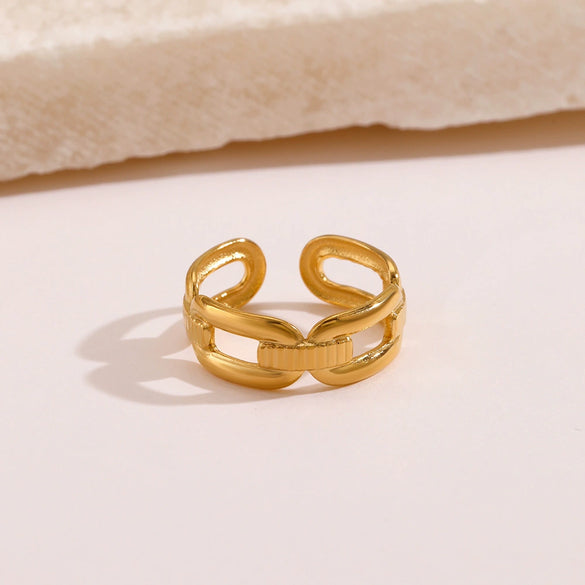 Wholesale Geometric Stainless Steel Ring 18K Gold Plated Adjustable Style