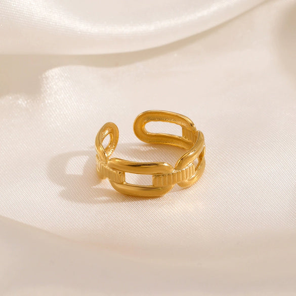 Wholesale Geometric Stainless Steel Ring 18K Gold Plated Adjustable Style