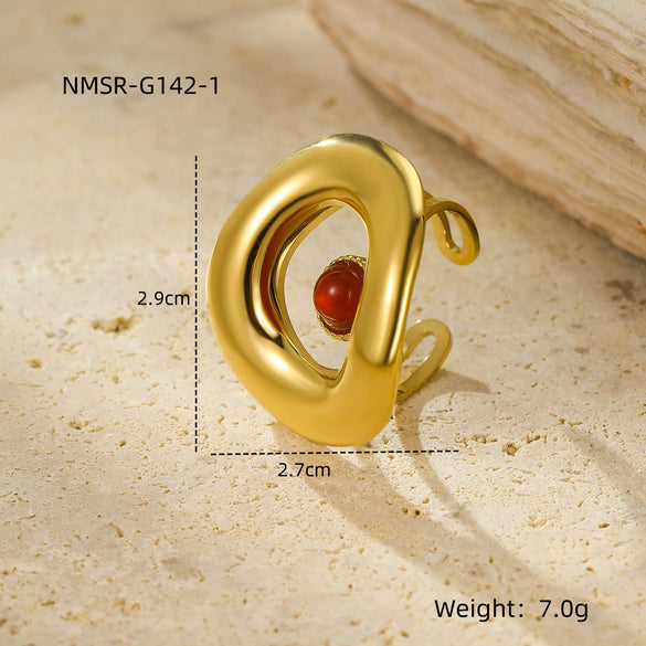 Wholesale Geometric Stainless Steel Ring Plated 18K Gold Inlaid Natural Stone Light Luxury Style