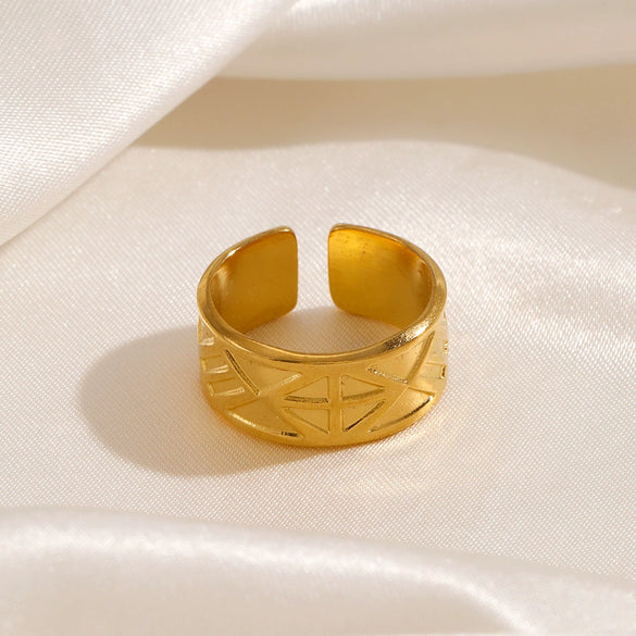 Wholesale Geometric Stainless Steel Ring Retro Style 18K Gold Plated For Women