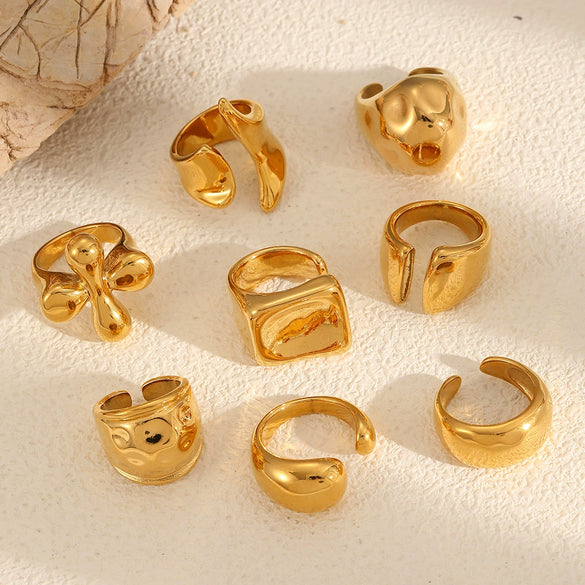 Wholesale Geometric Stainless Steel Ring With Hammered And 18K Gold Plated Finish Fashionable And Unisex