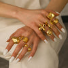 Wholesale Geometric Stainless Steel Ring With Hammered And 18K Gold Plated Finish Fashionable And Unisex