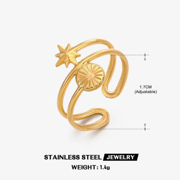 Wholesale Geometric Stainless Steel Star Moon Ring 18K Gold Plated For Women