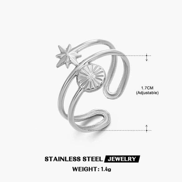 Wholesale Geometric Stainless Steel Star Moon Ring 18K Gold Plated For Women
