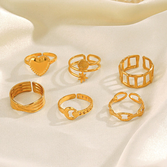 Wholesale Geometric Stainless Steel Star Moon Ring 18K Gold Plated For Women