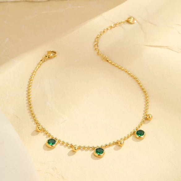 Wholesale Geometric Stainless Steel Unisex Multi Layer Gem Pendant Anklet For Summer