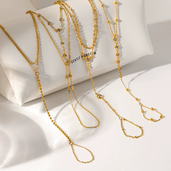 Wholesale Geometric Stainless Steel Vacuum Plated Finger Chain Bracelet For Women