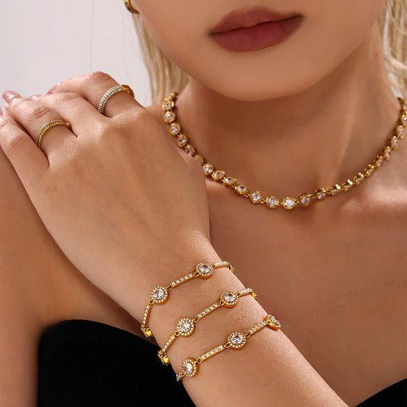 Wholesale Geometric 316L Stainless Steel Zircon Handmade 18K Gold Plated Elegant Women's Bracelet