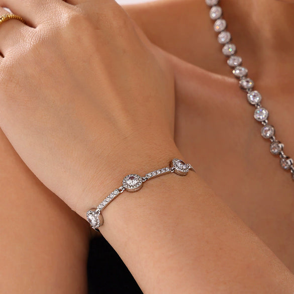 Wholesale Geometric 316L Stainless Steel Zircon Handmade 18K Gold Plated Elegant Women's Bracelet