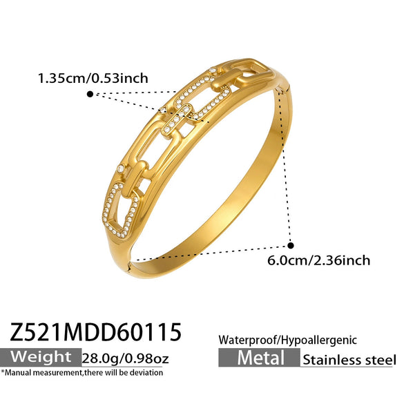Wholesale Geometric Stainless Steel Zircon Inlay 18K Gold Plated Clasp Bracelet