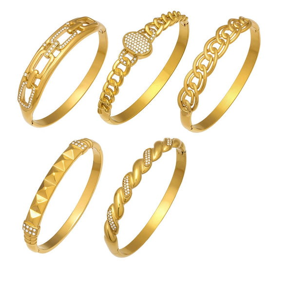 Wholesale Geometric Stainless Steel Zircon Inlay 18K Gold Plated Clasp Bracelet