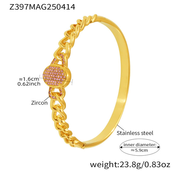 Wholesale Geometric Stainless Steel Zircon Inlay 18K Gold Plated Clasp Bracelet